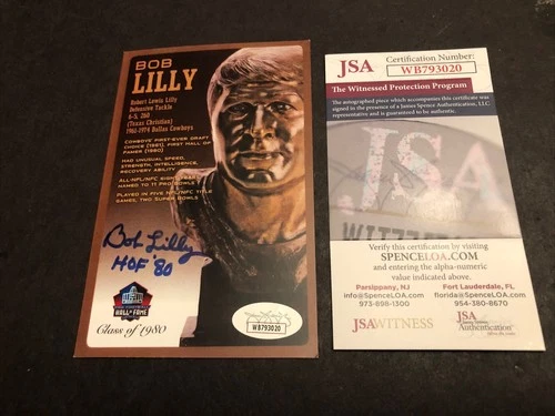 JSA BOB LILLY SIGNED 4x6 PHOTO NFL HALL OF FAME AUTOGRAPHED BUST PLAQUE 020