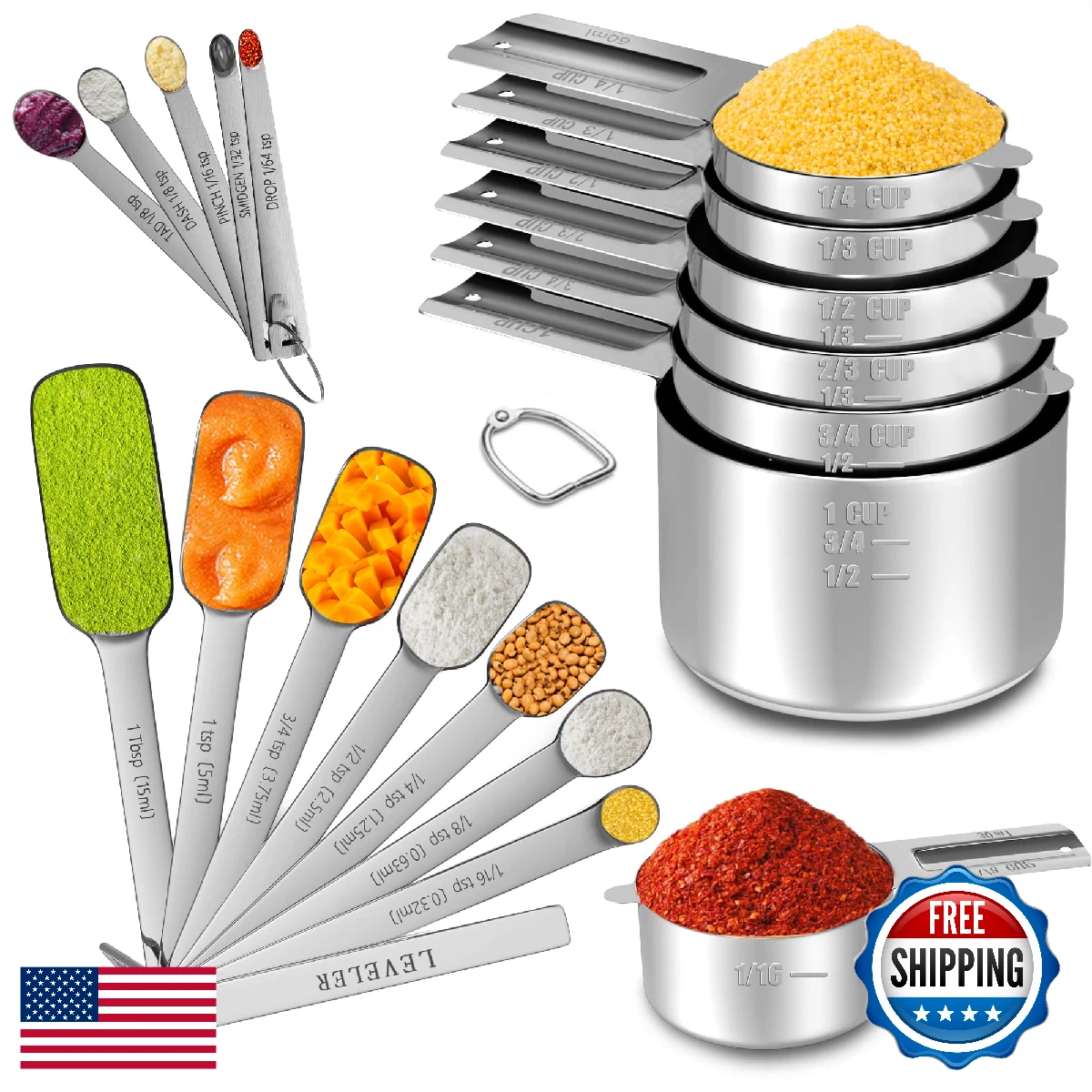 Minteem 20pc Stainless Steel Measuring Cups & Spoons Set - Nesting, Durable
Opens in a new window or
