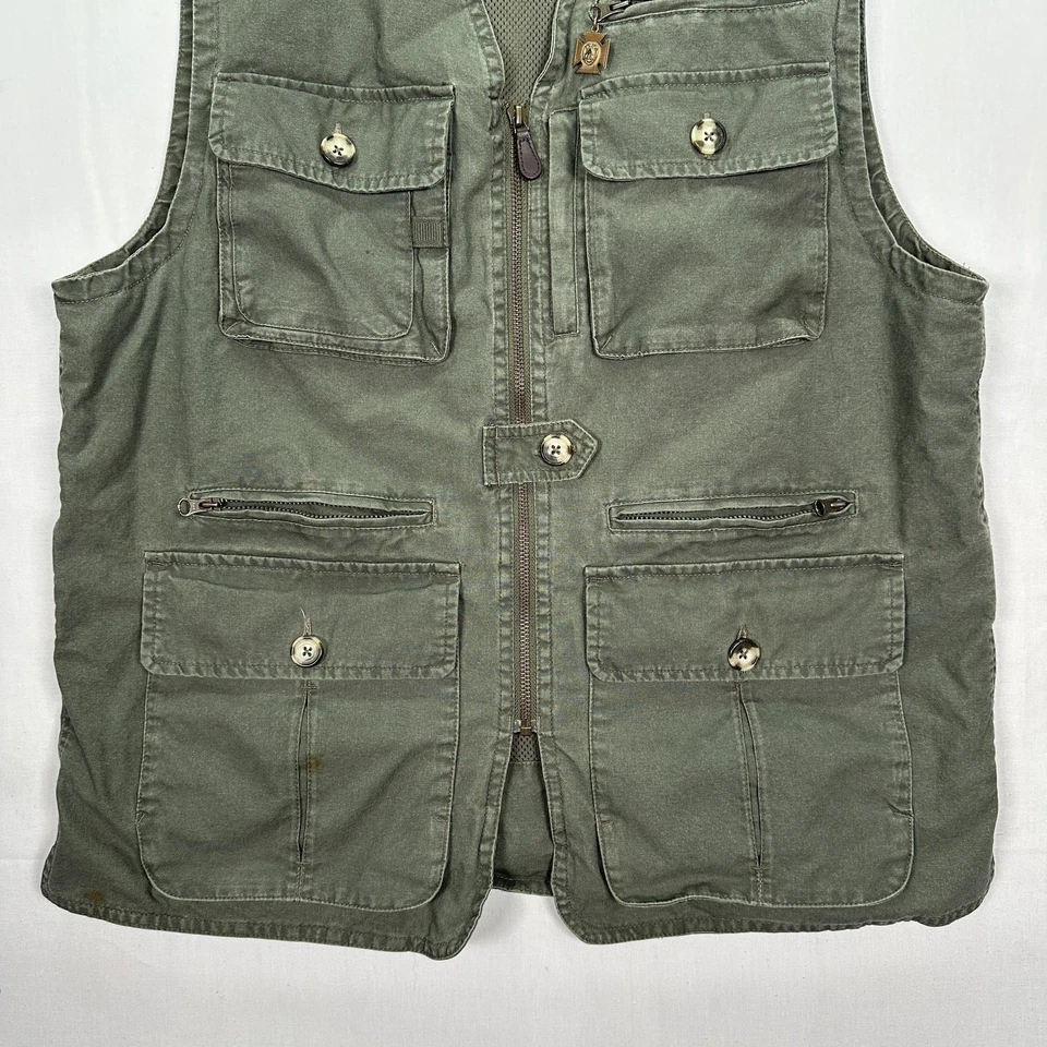 Chaleco De Colección L.L.Bean Para Hombres Medio Verde Pesca Multi Bolsillo Utilidad Lona Exterior Foto 3 de 4