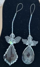 Set of 2 Crystal Angel Suncatchers Window Prism Hanging Guardian Angels 7.5 Inch