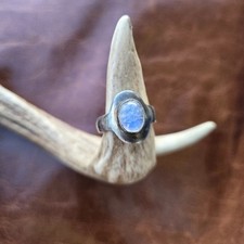 Sterling Silver Moonstone Oval Ring Minimalist Blue Shimmer Jewelry