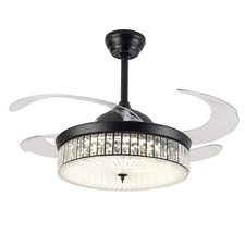 42" Crystal Ceiling Fan Light LED Chandelier Lamp 4 Retractable Blades w/ Remote