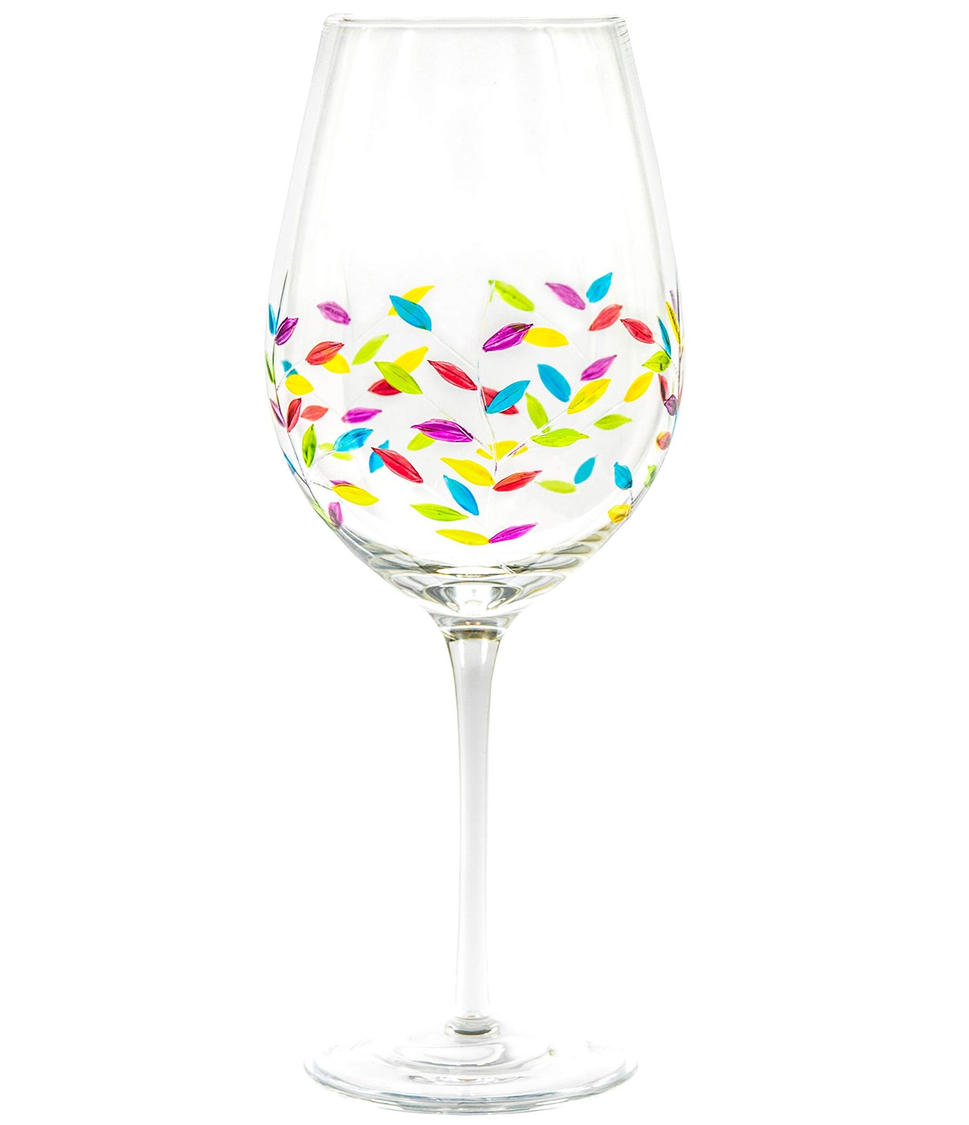 Jasmin Elegant Hand Painted Large Wine Glass with Etched Leaves - Gifts.
