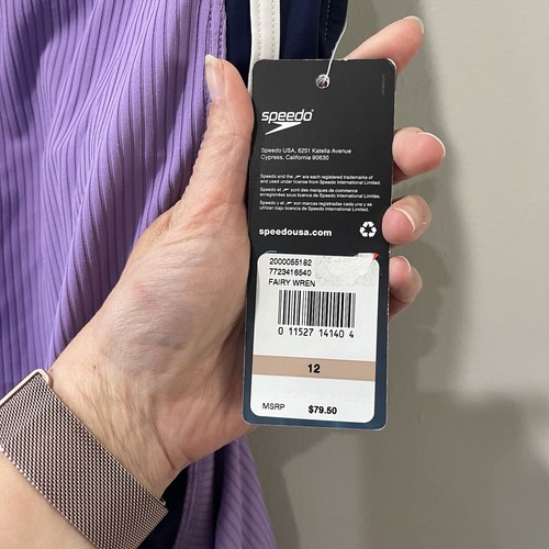Traje de baño Speedo Quantum Fusion empalme UPF 50+ 1 pieza para mujer 12 púrpura azul marino NUEVO - Imagen 6 de 11
