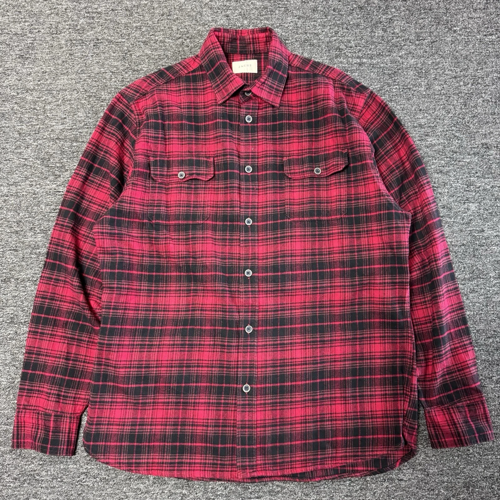 Mens Jachs Red Plaid Long Sleeve Button Up Casual Workwear Flannel Shirt Sz XLT
