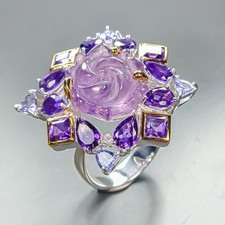 Fine Art Natural Amethyst Ring 925 Sterling Silver Size 8.5 /R461030