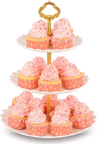 3-Tier Cupcake Stand 10.9Inch Plastic Serving Tray for Wedding Birthday - Bild 1 von 7