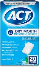 ACT Dry Mouth Moisturizing Gum, 20 Pieces, With Xylitol, Sugar Free Soothing