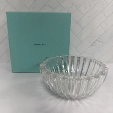 Tiffany and Co. 8" Clear Glass Crystal Heart Bowl Console Candy Trinket Dish Box