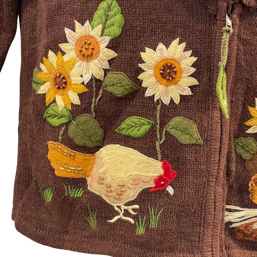 Cárdigan Suéter Vintage Años 90 Tiara Int Pollo y Girasoles Country Charm Talla S - Imagen 2 de 6