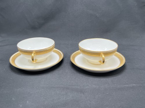 Antique Wm Guerin Limoges Gold White Porcelain Bouillon Cup & Saucer Set Of 2 - Picture 3 of 8