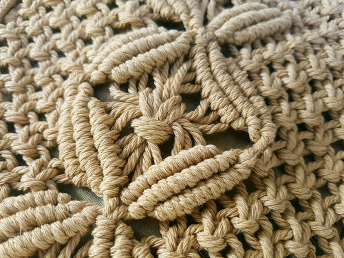 Hand Made Eco-Friendly Beige Macrame Hemp String Knitted Drawstring/Bucket Bag - Picture 3 of 3
