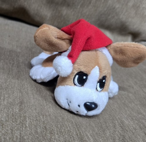 Mattel Pound Puppies Plush Ornament 6" Bean Bag Christmas Santa Hat - Picture 2 of 3