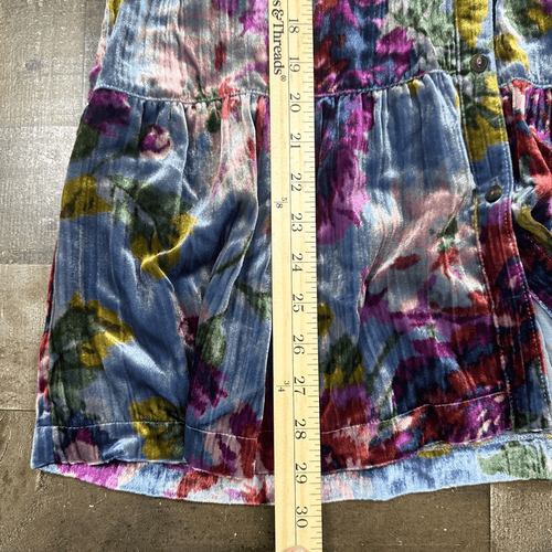 Maeve Anthropologie reverie womens small Velvet Tiered Tunic Top Floral Blue Pur - Picture 6 of 8