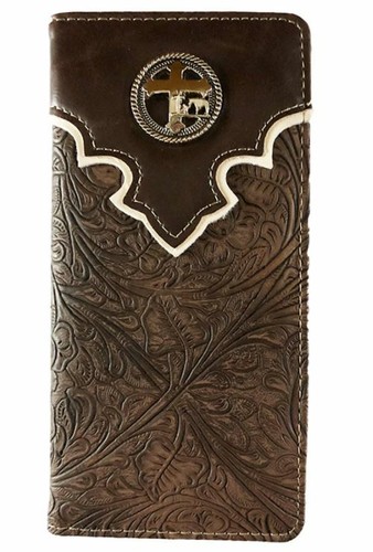 Cross Praying Cowboy Men Wallet Western Bifold Check Book Style W089-30 Brown - Picture 1 of 3