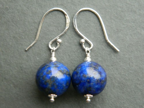 Large Blue Lapis Lazuli Gems & 925 Sterling Silver Drop Elegant Earrings 12mm - Bild 8 von 12
