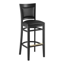 Solid Back Black Wood Restaurant Barstool with Black Vinyl Seat & Backrest