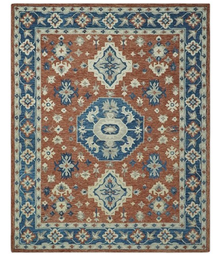 Handgetufteter 5x8ft Rost und Blau Medaillon Design Wolle Vorleger-DD/MA303 - Bild 2 von 11
