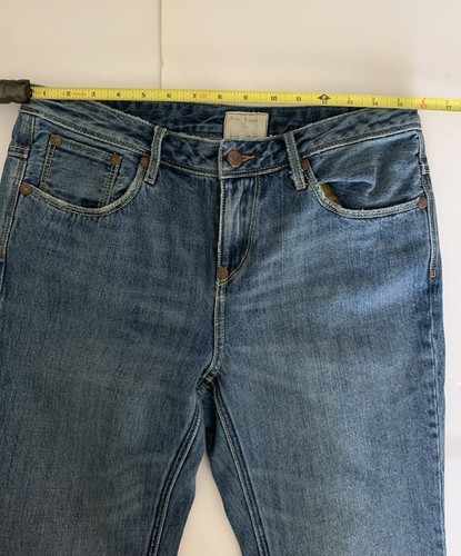 Free People Damen Jeans Gr. 27 Blau Denim Bestickt Straight Leg Mid-Rise - Bild 7 von 10