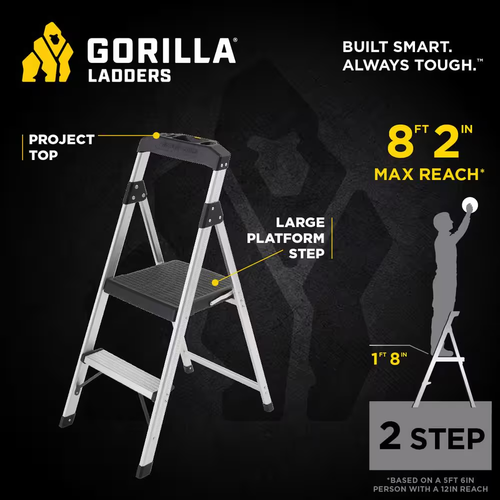 Gorilla Ladders 2 Step Stool Ladder Work Folding Aluminum 250 Lbs Heavy Duty Job - Picture 10 of 13