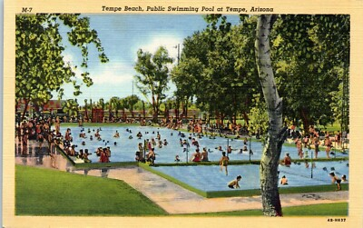 #ad #ad c1940s Linen Postcard Tempe AZ Arizona Beach Public Swimming Pool
