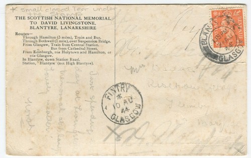 DAVID LIVINGSTONE MEMORIAL, BLANTYRE, OPENED 1929 - Lanarkshire Postcard - Picture 2 of 2