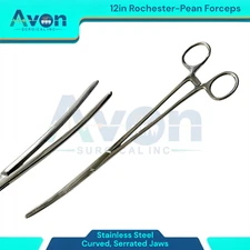 1pc - Pean Hemostat Forceps, Curved Serrated Jaws, 12in Long, Multipurpose