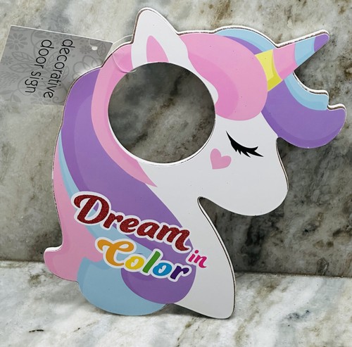 UNICORN Dream In Color Door Knob Hanger Sign Unicorn Shaped Kids Childrens New! - Picture 4 of 5