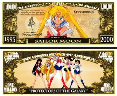Sailor Moon Million Dollar Bill Play Funny Money Novelty Note + FREE SLEEVE