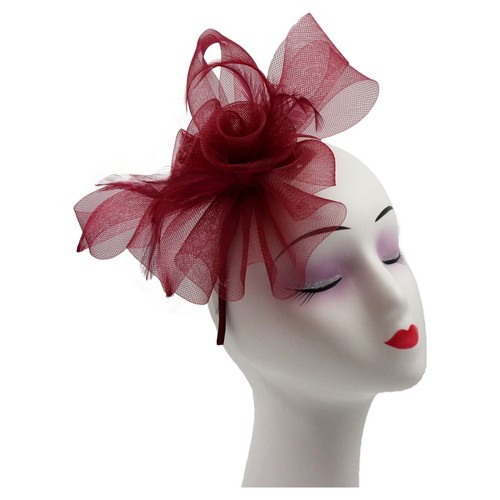 Crinoline Mesh Flower Bow Feather Wedding Fascinator Headband Clip Races Prom - Picture 10 of 13