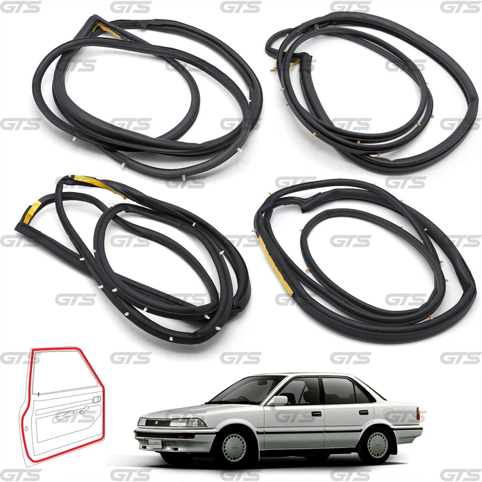 Set 4 Door Rubber Seal Weatherstrip For Toyota Corolla E90 AE92 1987 - 1991 - Image 3 of 4