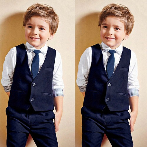 4PCS Baby Boys Gentleman Outfits suit Vest+T Shirt+Denim pants Kids Clothes Set - Picture 2 of 12