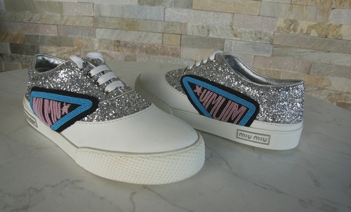 MIU MIU 37 Sneakers Schuhe Schnürschuhe Glitter silber 5E076B NEU ehem UVP 595 € - Bild 5 von 7