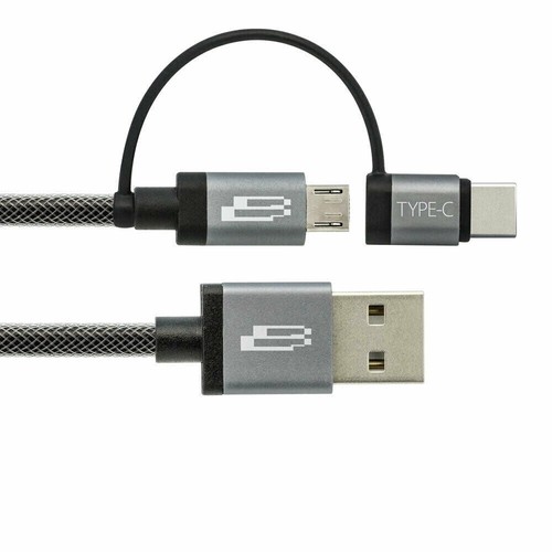 Bracketron 3.2' 1M PwrRev Micro USB Cable with USB-C Adapter Charge & Sync Cable - Picture 1 of 3