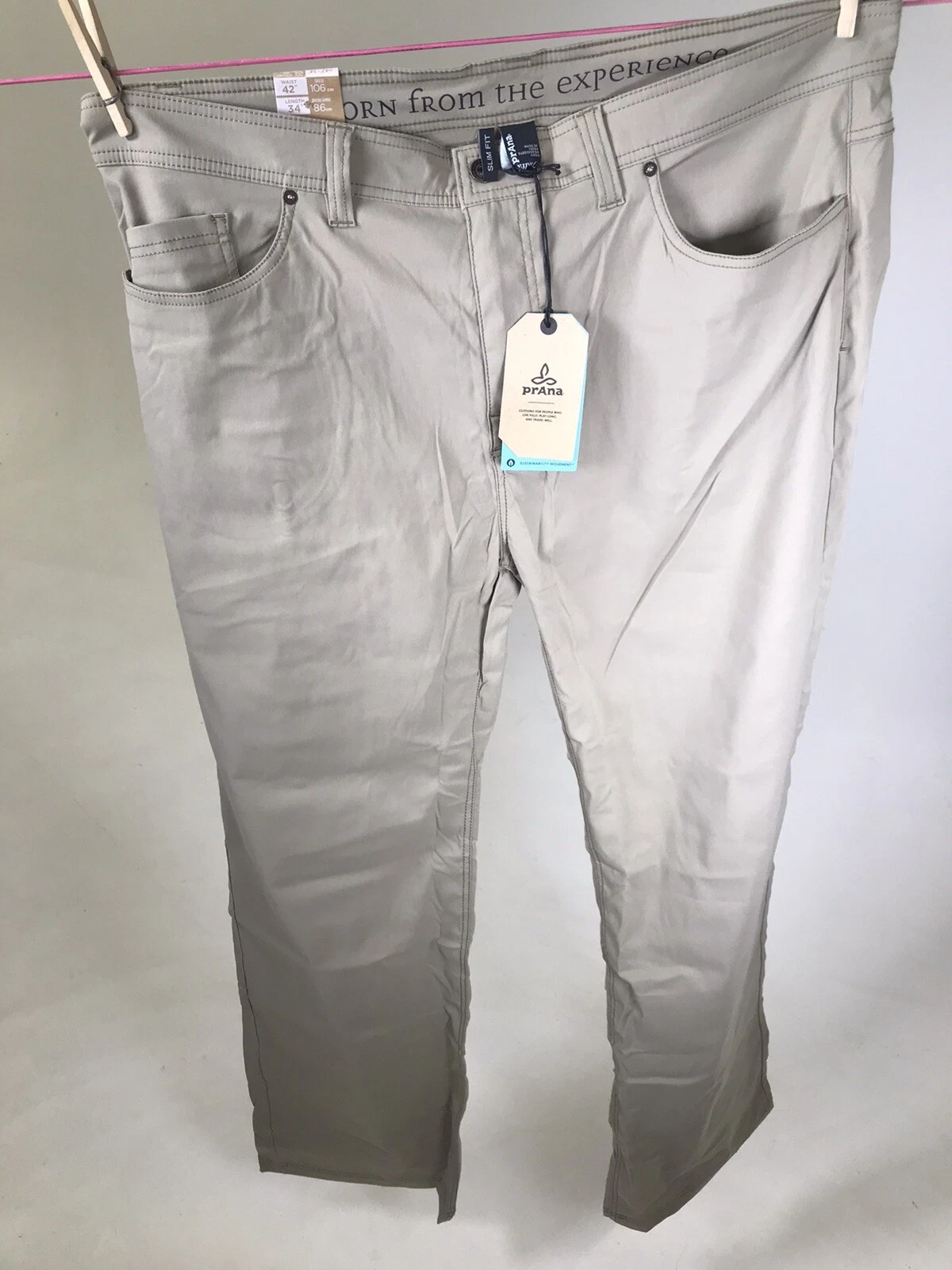 Prana Slim Fit Brion Stretch Slim Pants - Dark Khaki - 42 x 34 - New With Tags!