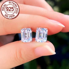 Clear White Cubic Zirconia Stud Earring Bridal Women 925 Sterling Silver Jewelry