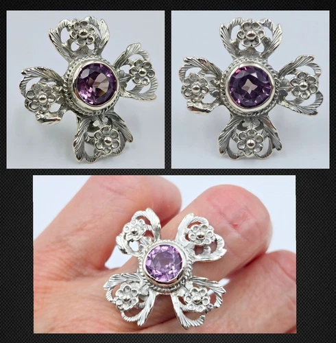 Peruzzi Ring Floral Cross Sterling & 800 Silver Vintage Cini Style