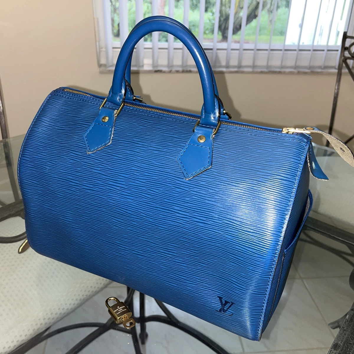 Louis Vuitton Handbag Rare Med Blue EPI Speedy 30 Authentic VI