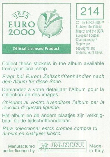 214 MIROSLAV DJUKIC # YUGOSLAVIA JUGOSLAVIJA PANINI EURO 2000 STICKER - Picture 3 of 3
