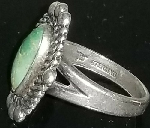 OLD PAWN SOUTHWESTERN STERLING SILVER TURQUOISE SIGNED RING SIZE 6 - Picture 3 of 4
