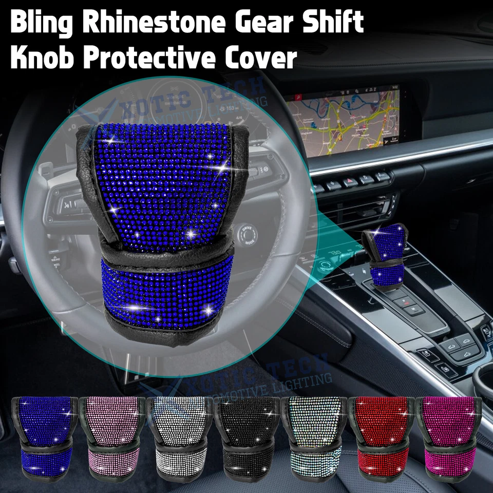 Cubierta protectora de perilla de cambio de marcha automática de cuero con diamantes de imitación Bling ajuste universal Foto 3 de 4