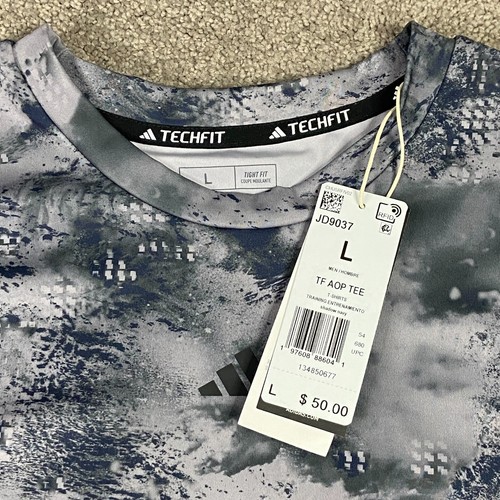 Adidas Techfit Training AOP Tee Base Layer Mens Large Shadow Navy JD9037 NWT - Picture 2 of 7
