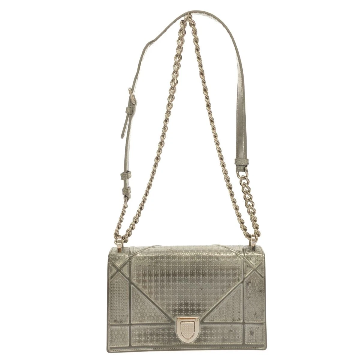 Auth DIOR/ChristianDior Diorama/Mini   Sac à bandoulière en cuir verni argenté