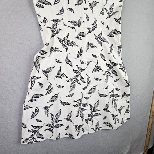 Hemdkleid Tahari Größe 12 weiß Leinenmischung Kragen ärmellos schwarz Blätterdruck - Bild 4 von 12