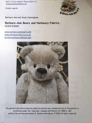 Teddy Bear Pattern Memory Bear Traditional, Mohair, Jointed , Centre Seam - Picture 7 of 12
