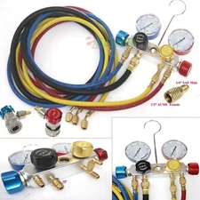4 Way Mini Split AC Manifold Gauge Set R410a R22 R134a w/ Hoses Quick Adapters