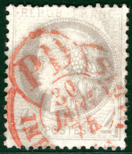 FRANCE Classic Stamp Scott.52 4c Grey CERES Used SUPERB RED 1875 CDS SGREEN64