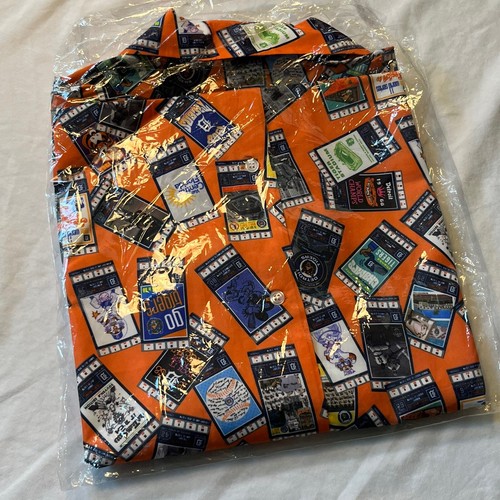 Detroit Tigers Shirt Men’s L Orange Hawaiian Ticket Print Button Up SGA New - Picture 8 of 9