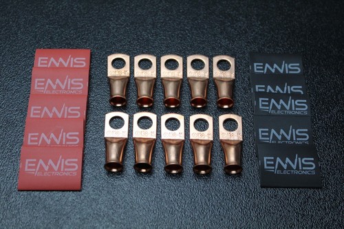 1 GAUGE COPPER 5/16 RING 10 PK W/ HEATSHRINK RED/BLACK LUG BATTERY AWG CUR1516 - Picture 4 of 8