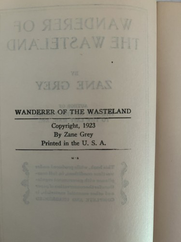 WANDERER OF THE WASTELAND Zane Grey 1923 1st Edition HC w/DJ & Cello Cover VGC - Bild 6 von 9